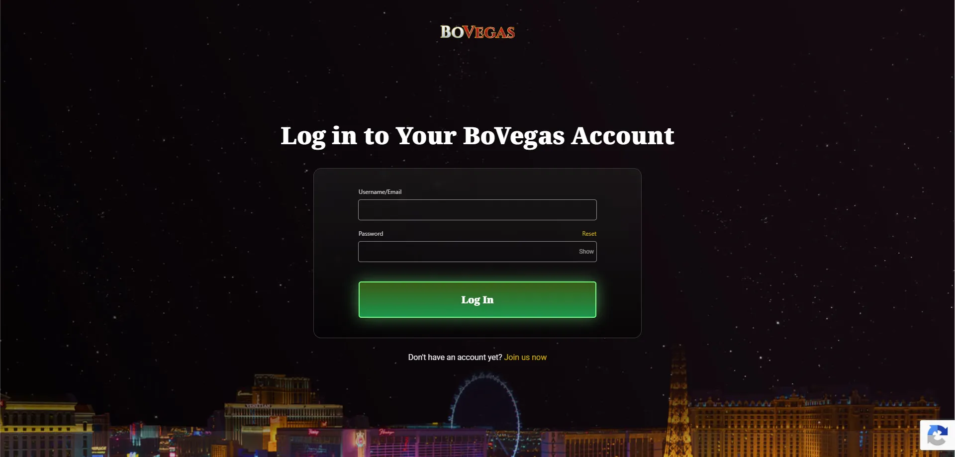 Bovegas Casino login screen on iOS Safari browser